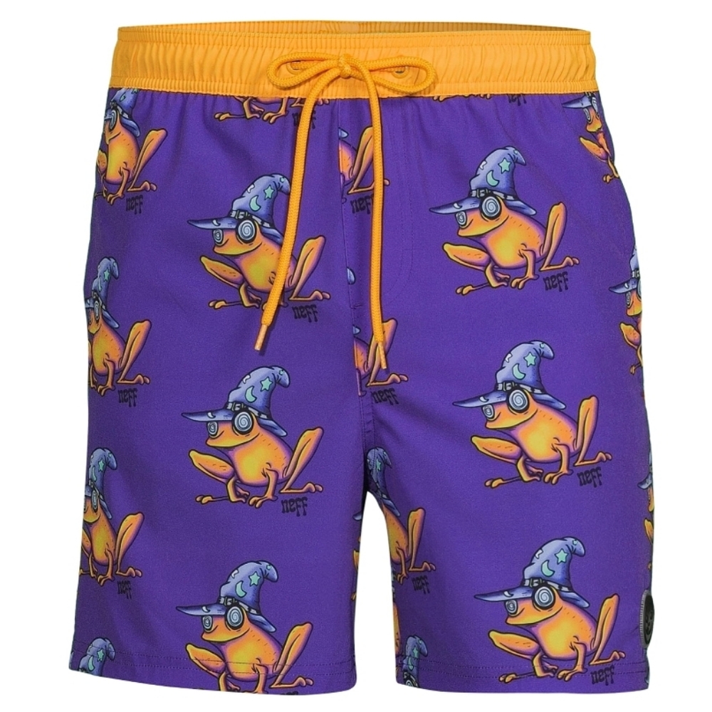 Neff Swim Trunks Purple Yellow with Wizard Frogs Beach Pool Resort Summer